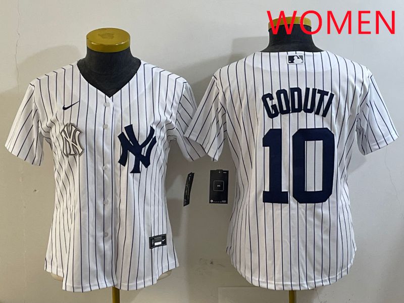 Women New York Yankees #10 Goduti White Stripe 2025 Nike MLB Jersey style 4